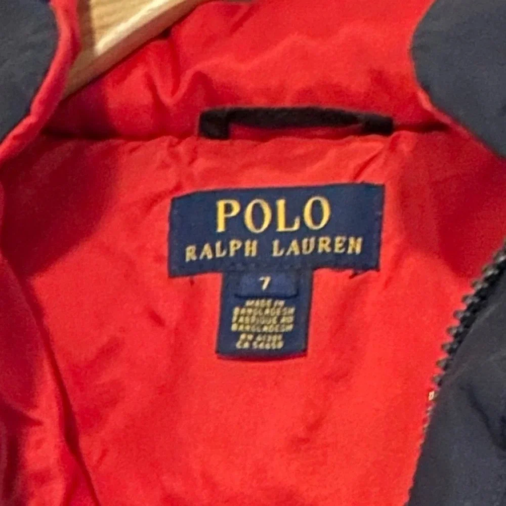 Polo Ralph Lauren Kids Navy Blue Down Puffer Jacket Detachable Hood Size 7